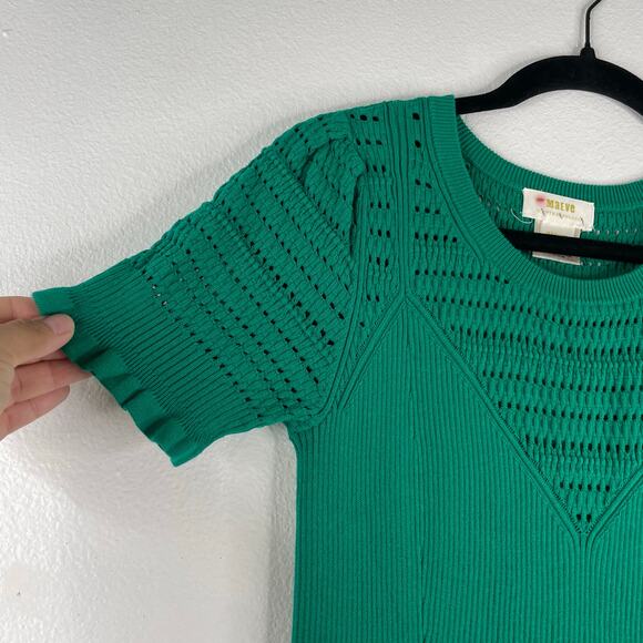Maeve By Anthropologie Kelly Green Knit Fitted Retro Dress size Medium - Picture 5 of 12